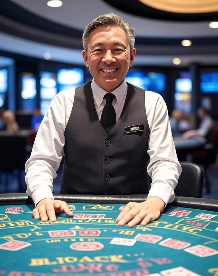 live dealer at a virtual blackjack table