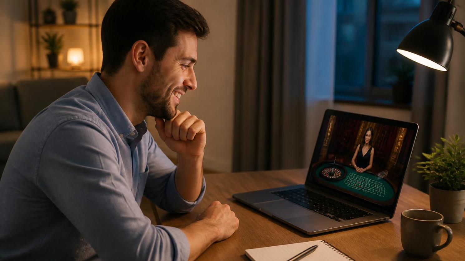 A viewer engaged in MZPlay live casino games during an evening stream.